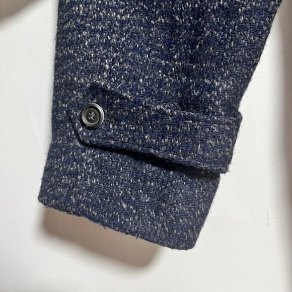 Navy Wool-Blend Double-Breasted Overcoat - Picture 4 of 9